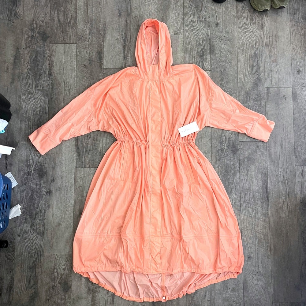 Athleta Trade Winds Jacket Peach Coral Longline Parka Water Repellent Large NEW